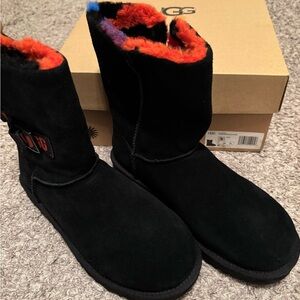 UGG Black Boots with Red and Blue Lining